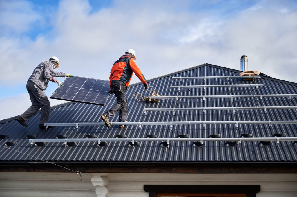 solar panel on a roof of house